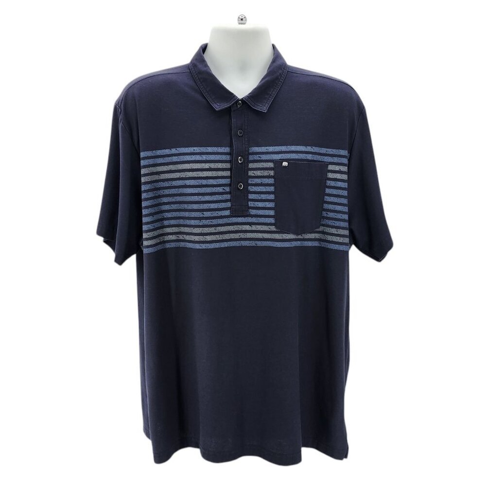 Travis Mathew Mens XXL Polo Shirt Golf Striped Black Pocket Golf Activewear